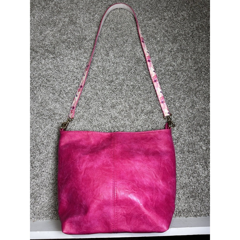 Estee Lauder Pink Faux Leather Shoulder Bag Tote Purse Floral Strap